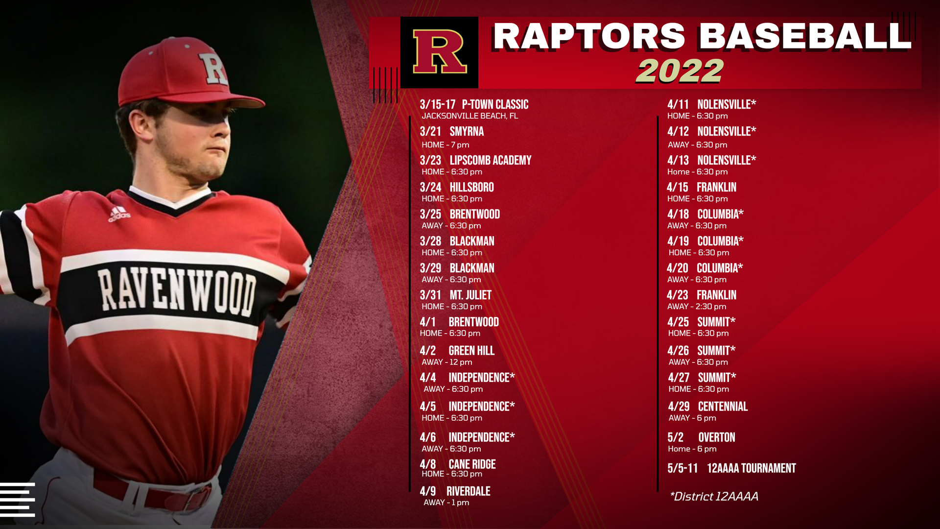 Ravenwood Varsity Baseball: 2022-23 Schedule